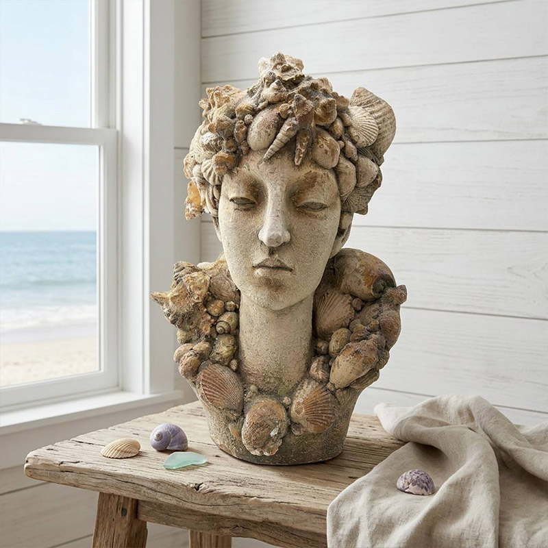 Vintage Seashell Female Bust Sculpture