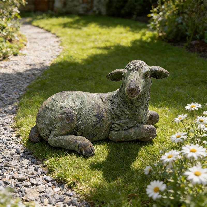 Vintage Weathered Reclining Sheep Sculpture