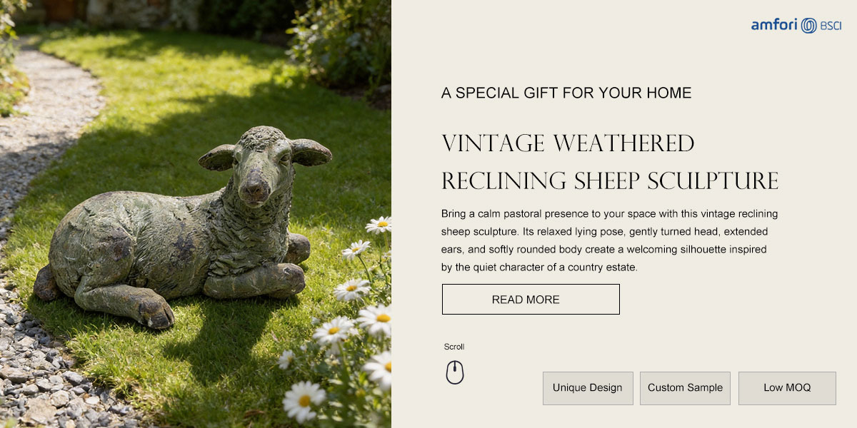 Vintage Weathered Reclining Sheep Sculpture