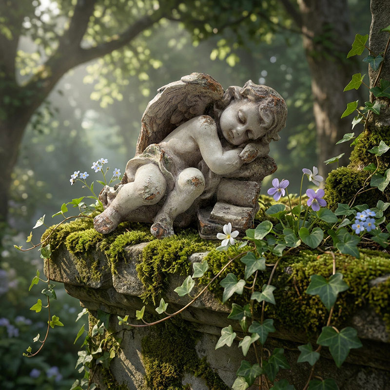 Vintage Sleeping Cherub Sculpture on Books